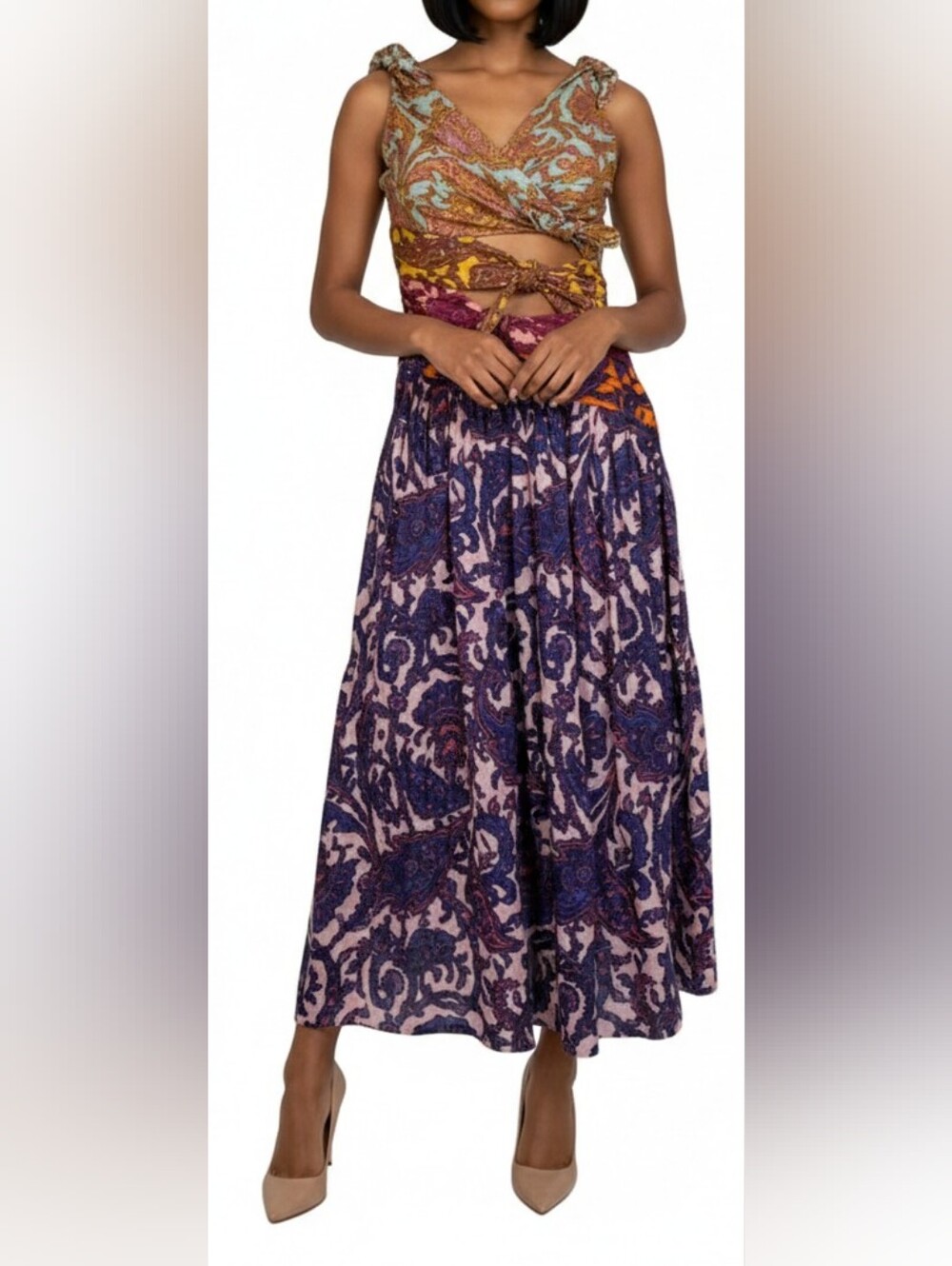 Zimmermann Tiggy Bow Midi Dress in Spliced Pasley - Picture 7 of 17